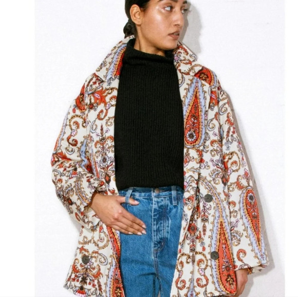 Mara Hoffman Levine puffer coat XL paisley oversized blazer - Picture 2 of 8